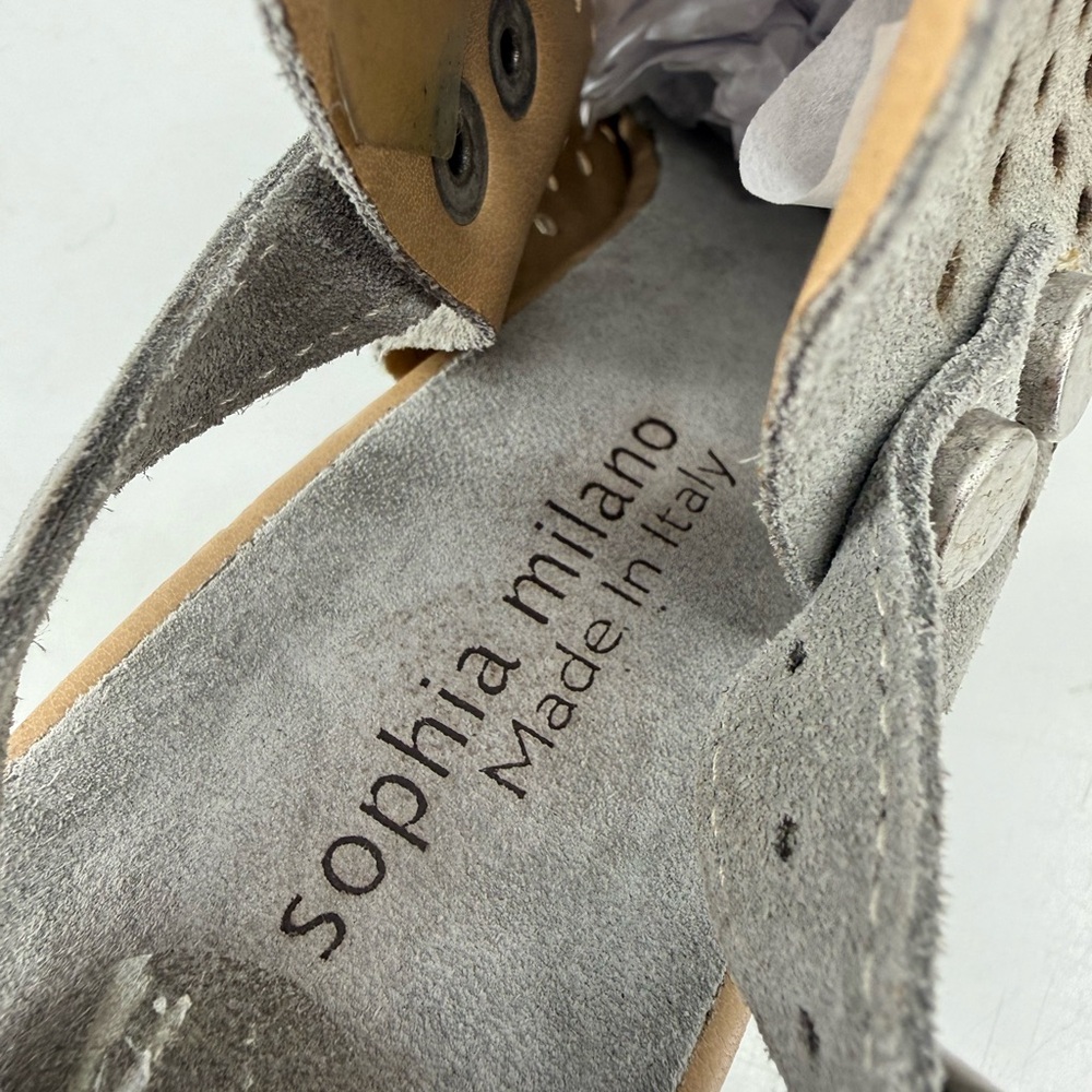Sophia Milano Italy Grey Suede Perforated Slingback Block Heel Size Est 6-7 - Picture 2 of 13